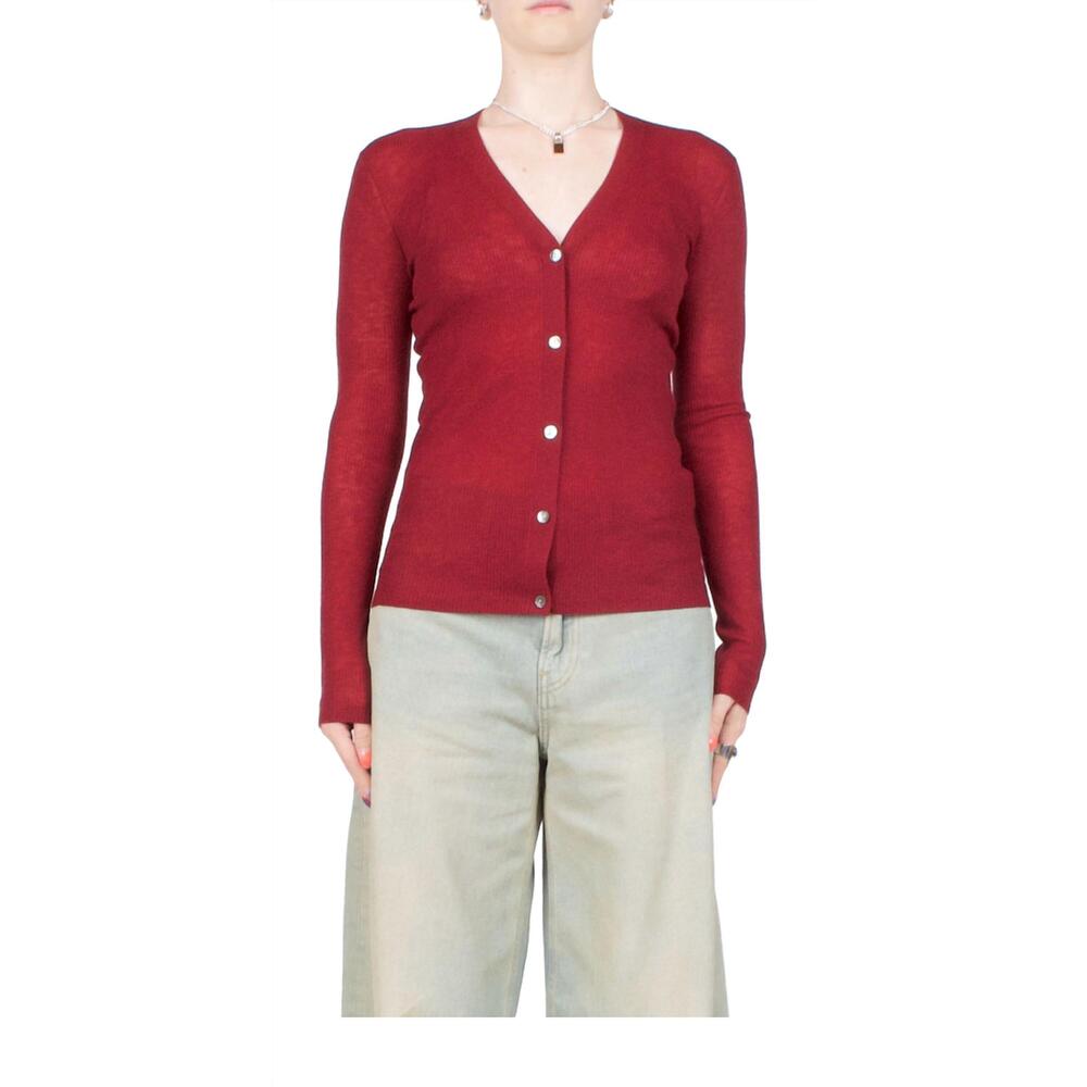 NEW 6397 skinny rib v cardigan in wine